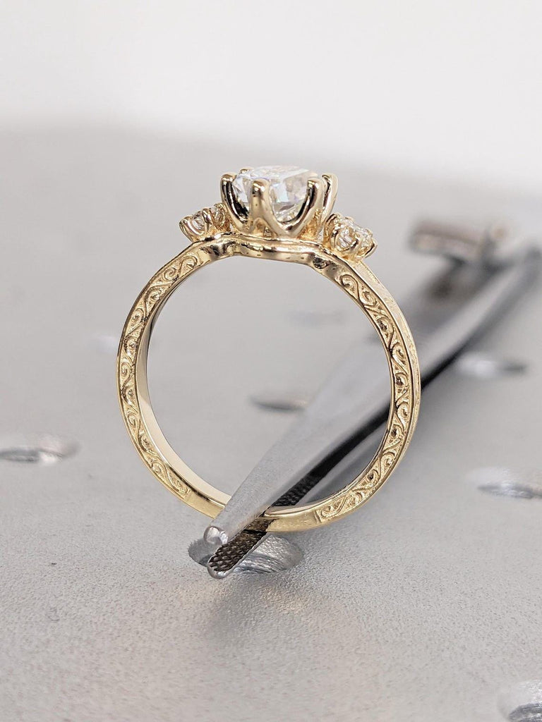 Handmade Ring Scrollwork Wedding Anniversary Ring | Solid Gold Moissanite Ring | 1 Carat Engagement Ring