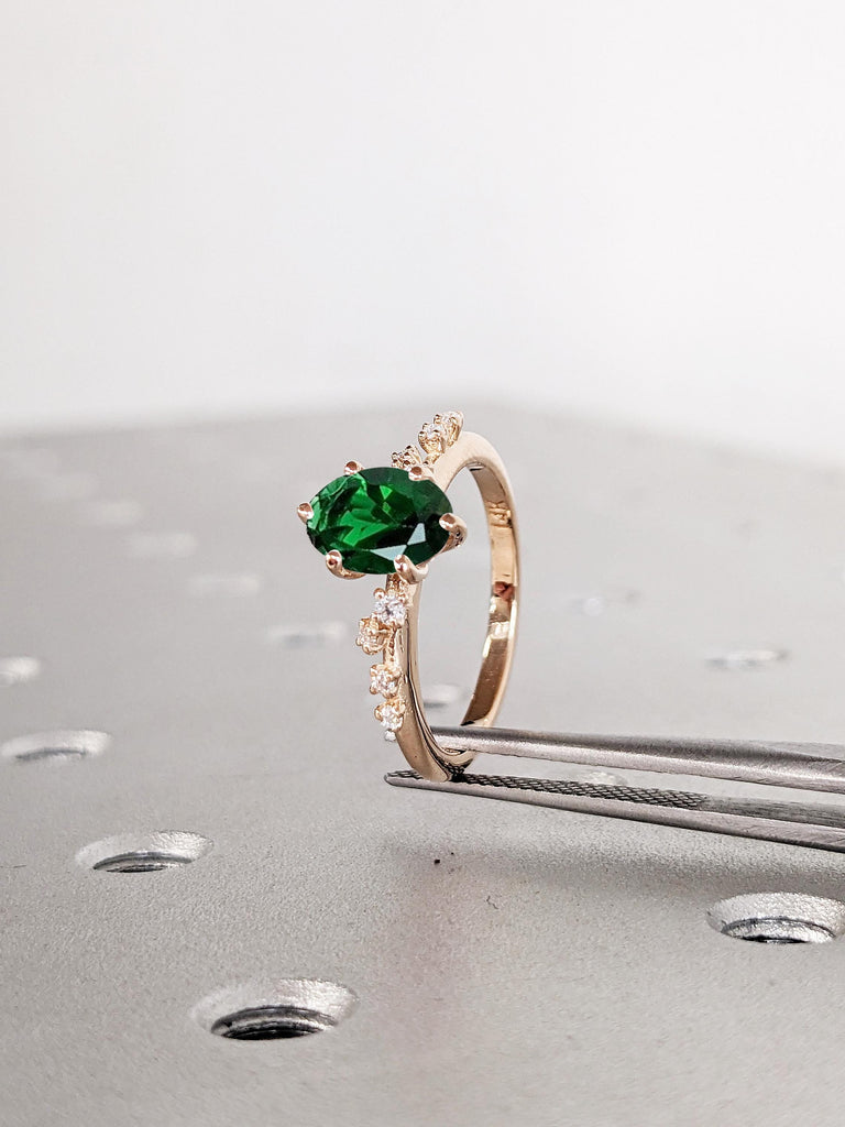 Green Stone Ring | Diamond Cluster Ring