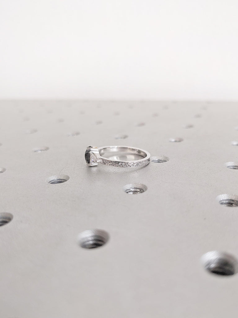 Salt and Pepper Filigree 14k White Gold Ring