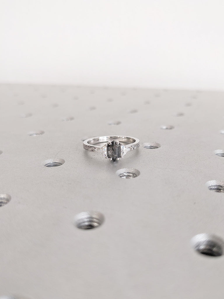 Raw Diamond Ring, Triangle Moissanite Ring