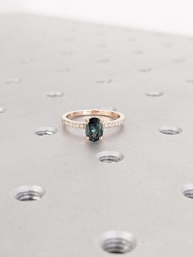 Vintage Blue Green Sapphire Engagement Ring