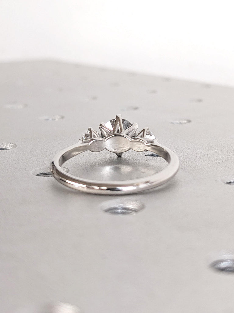 Unique Wedding Rings for Women, Salt and Pepper Diamond Engagement Ring, Polished Ring, Dainty Platinum Ring, Gift for Wife, Handmade Ring