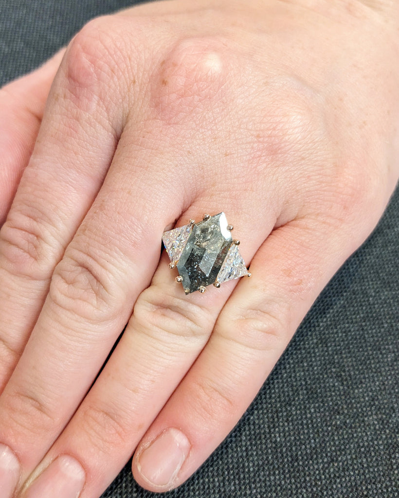 Unique Geometrical Shape Engagement Ring | Real Rose Gold Diamond Promise Ring | Elongated Hexagon cut Ring