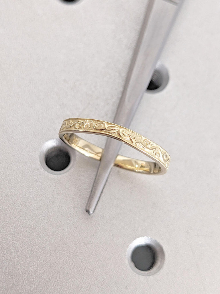 Simple Curve Wedding Ring | Handmade Ring | 14k Yellow Gold Vintage Wedding Band for Wife