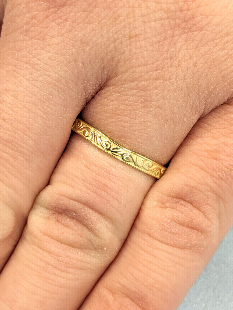 14k 18k Solid Yellow Gold Scrollwork Wedding Band | Vintage Filigree Ring | Woman Bridal Ring | Handmade Ring | Real Gold Rings for Women