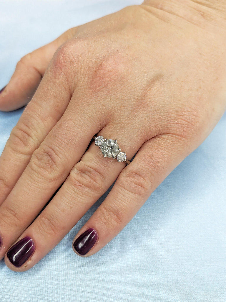 Vintage Engagement Ring, Round Salt and Pepper Diamond and Moissanite Trellis Ring, Polished Finished Platinum Ring, Art Deco Statement Ring