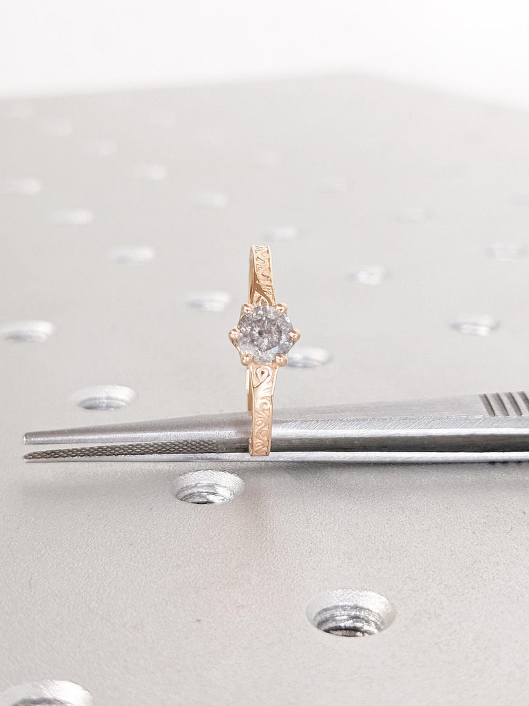 Round Diamond Ring, Unique Filigree Ring, Gift for Her