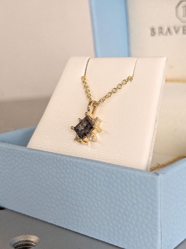 Diamond Pendant Necklace by Braverman Jewelry • Princess Cut Diamond Halo Necklace • Bridal Jewelry • Perfect Gift for Wife