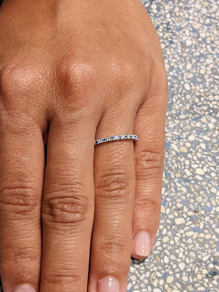 14k 18k Solid Gold Alternating Sapphire Eternity Ring / Full Eternity Stackable September Birthstone Ring for Women / Minimalist Birthday Gemstone Ring