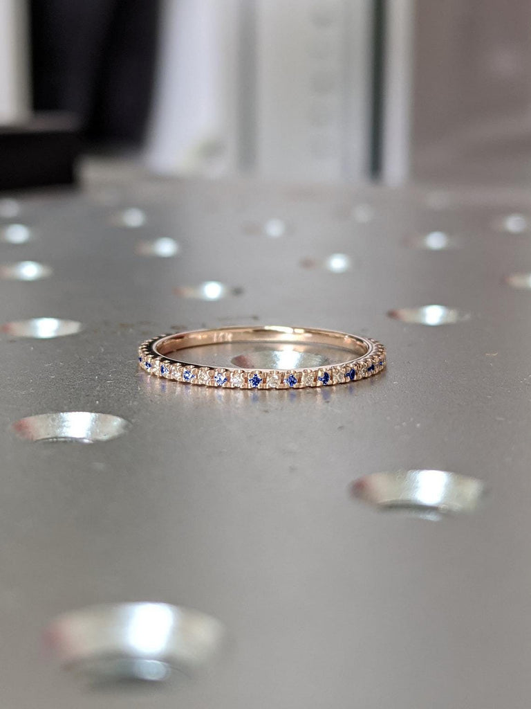 14k 18k Solid Gold Alternating Sapphire Eternity Ring / Full Eternity Stackable September Birthstone Ring for Women / Minimalist Birthday Gemstone Ring