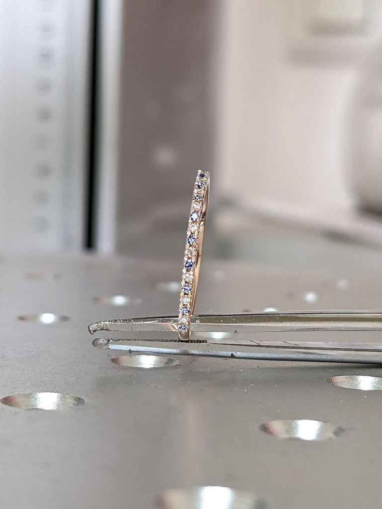 Diamond and Blue Sapphire Pave Band/ 1.4mm Half Eternity Alternating Sapphire Diamond Stack Ring/ September Birthstone Anniversary Ring