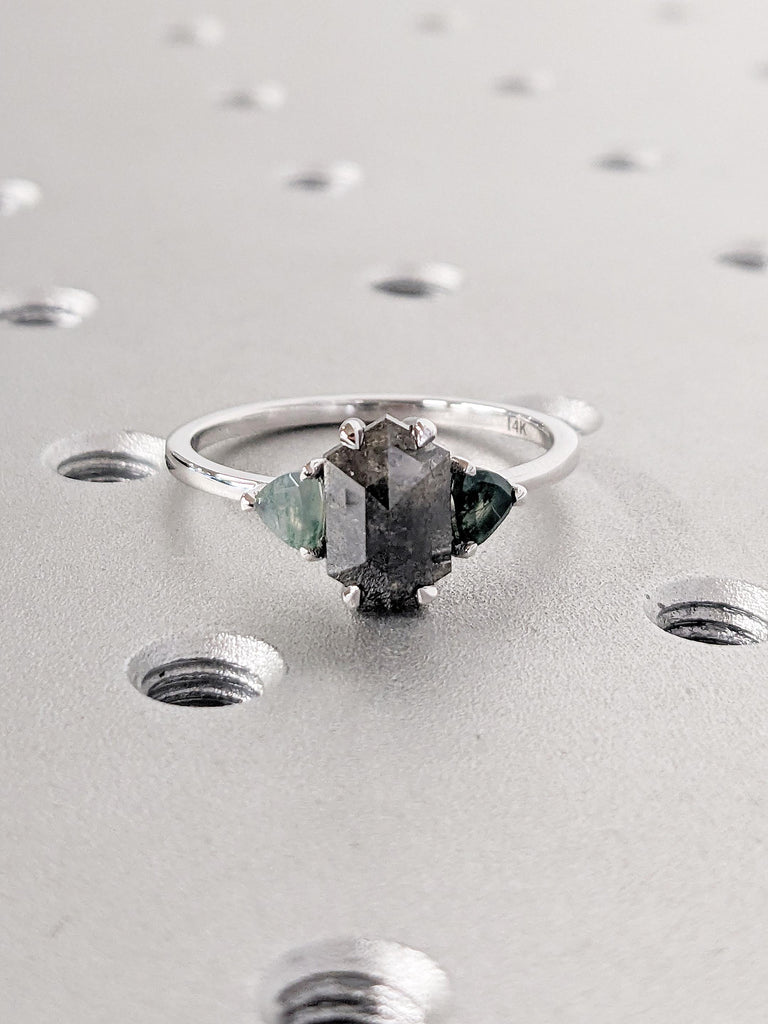 14k White Gold Ring, Hexagon Ring