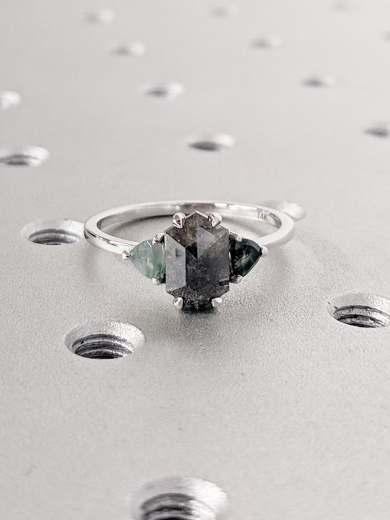 14k White Gold Ring, Hexagon Ring