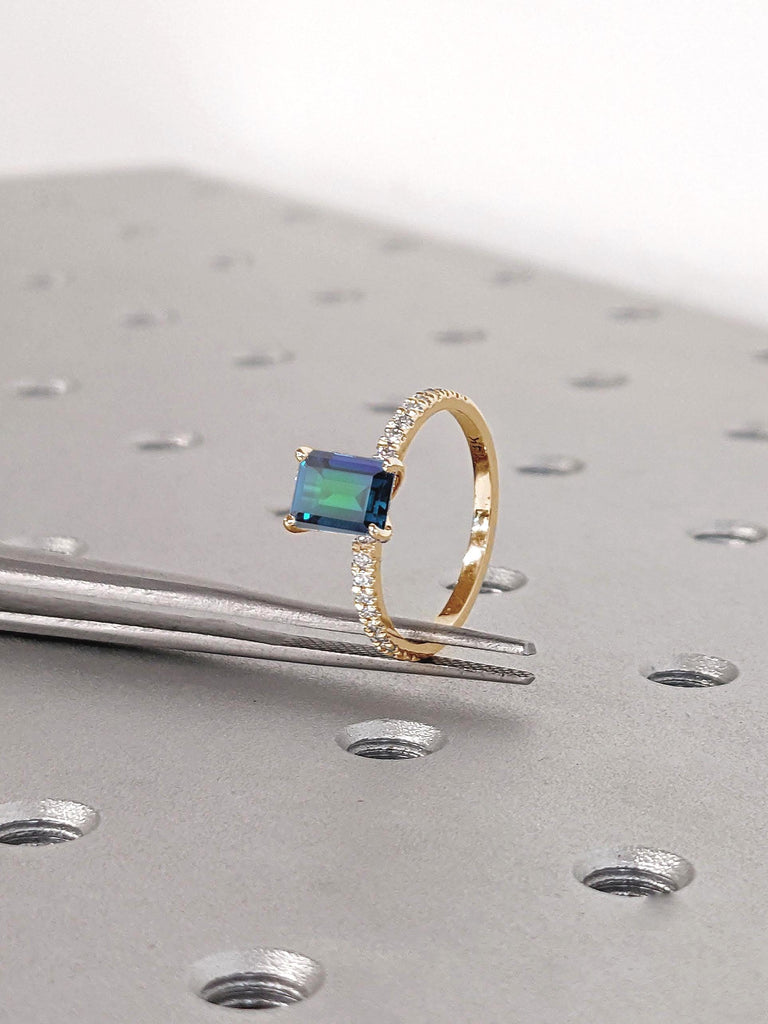 1ct Gemstone Engagement Ring | Natural Peacock Sapphire Promise Anniversary Ring for Her | Bridal Gift | Solid Yellow Gold Sapphire Ring