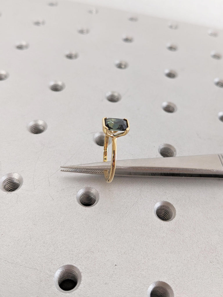 1ct Teal Sapphire Ring, Emerald Cut Engagement Ring, Blue Green Montana Sapphire Ring, Minimalist 18k Solid Gold Ring, Bezel Engagement Ring