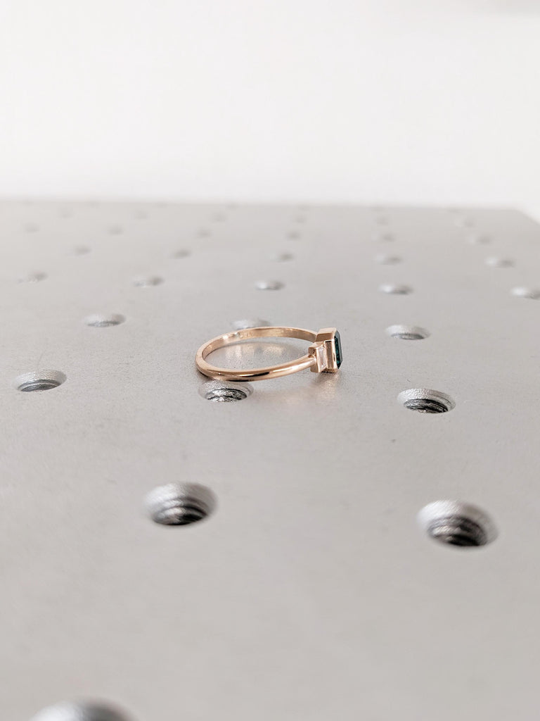 Lab Emerald Ring, Emerald Cut Engagement Ring, Promise Rings for Women, 14k Rose Gold Engagement Ring, Baguette Moissanite, Gemstone Ring