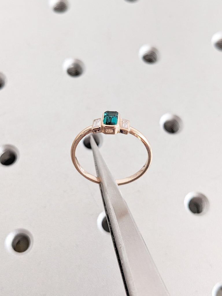 Lab Emerald Ring, Emerald Cut Engagement Ring