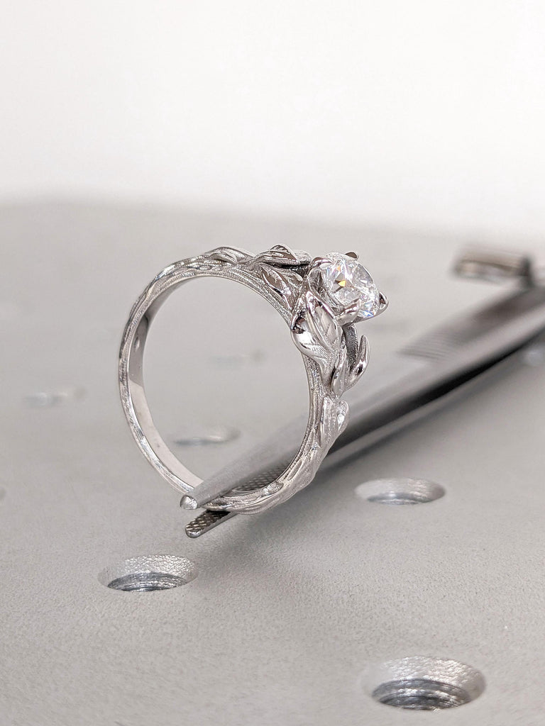 Solitaire Moissanite Engagement Ring | Nature Inspired Promise Ring | Solid Gold Rings for Women | Twigs Branches Handmade Wedding Band