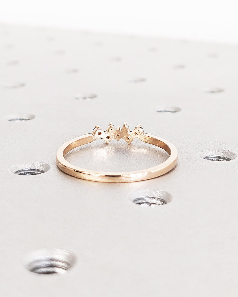 Salt and Pepper Diamond Wedding Ring - 9 Diamonds Cluster Ring - 14K Rose Gold Engagement Ring - Rustic Stacking Ring Wedding Band for Women