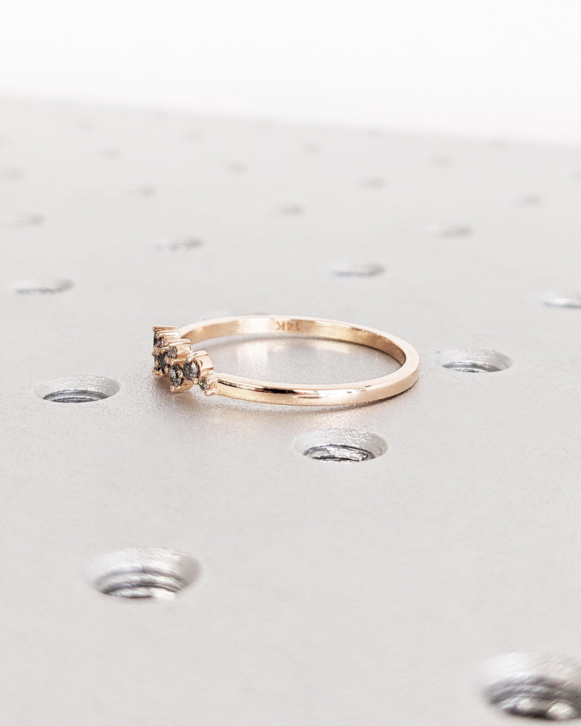Cluster Wedding Band Ring, Salt and Pepper Diamond Cluster Ring, Salt and Pepper Diamond Wedding Band, Stacking Matching Ring, 14K Rose Gold