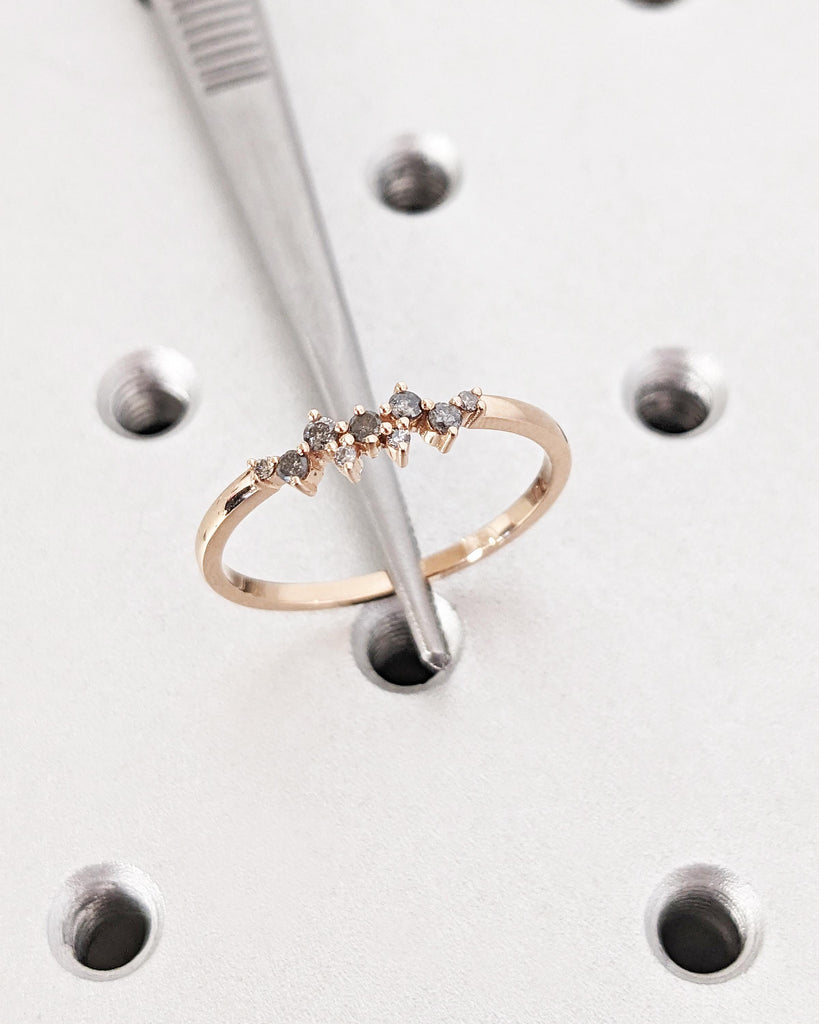 Cluster Wedding Band Ring, Salt and Pepper Diamond Cluster Ring, Salt and Pepper Diamond Wedding Band, Stacking Matching Ring, 14K Rose Gold