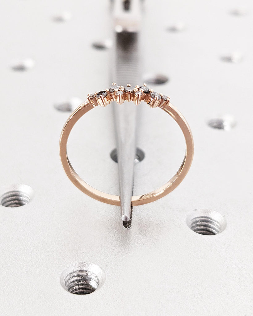 Cluster Wedding Band Ring, Salt and Pepper Diamond Cluster Ring, Salt and Pepper Diamond Wedding Band, Stacking Matching Ring, 14K Rose Gold
