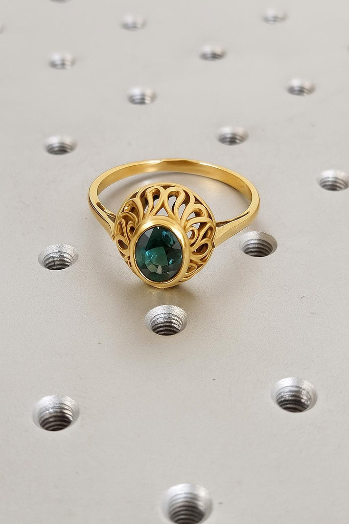 Oval Teal Sapphire Engagement Ring, Montana Sapphire Ring