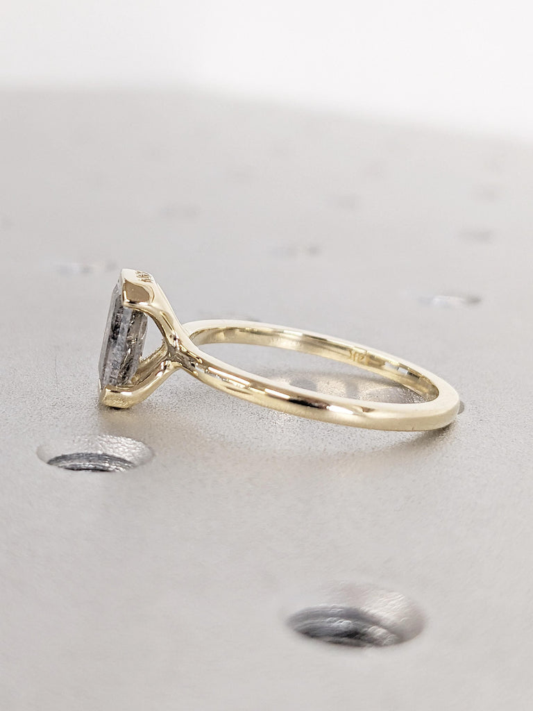 Half Bezel Ring, Diamond Hidden Halo Ring