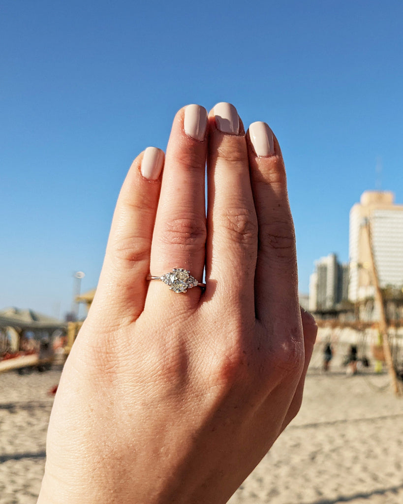 14k Oval Moissanite Engagement Ring | Vintage Style 1CT, 1.5 Carat Moissanite Ring | Dainty Cluster Ring | 18k Promise Ring | Art Deco Ring