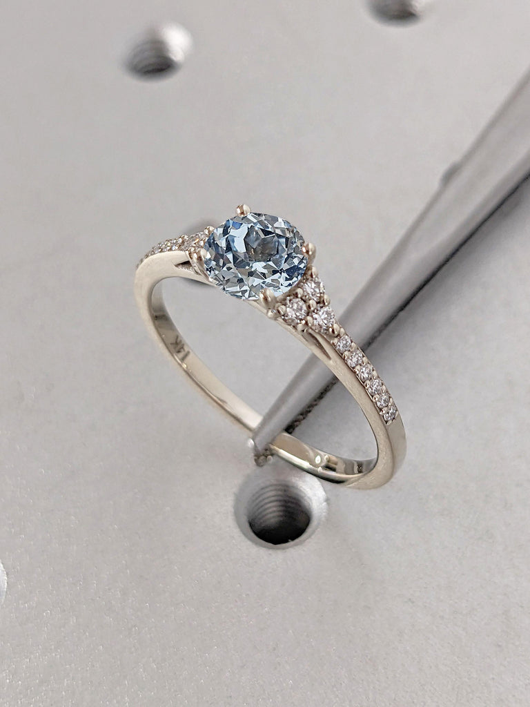 Eco Friendly Aquamarine Ring | Round cut Engagement Ring | Art Deco Promise Anniversary Ring for Her | 1ct, 1.5CT Aquamarine Blue Gemstone