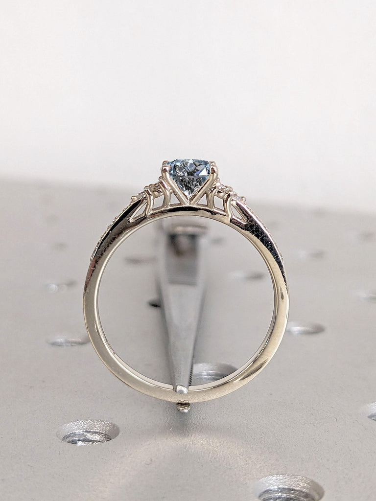 Eco Friendly Aquamarine Ring | Round cut Engagement Ring | Art Deco Promise Anniversary Ring for Her | 1ct, 1.5CT Aquamarine Blue Gemstone