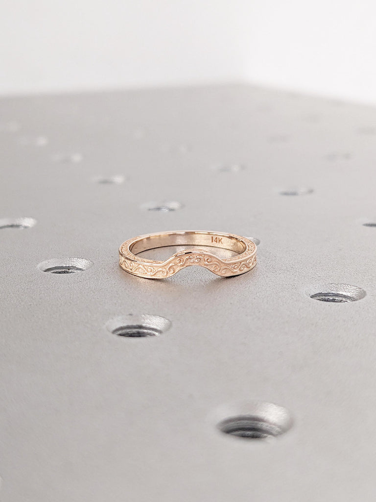 Curved Wedding Band, Unique 14k Gold Ring, Filigree Ring, Matching Rings for Women, Vintage Stacking Ring, Best Friend Rings, Handmade Ring image #4