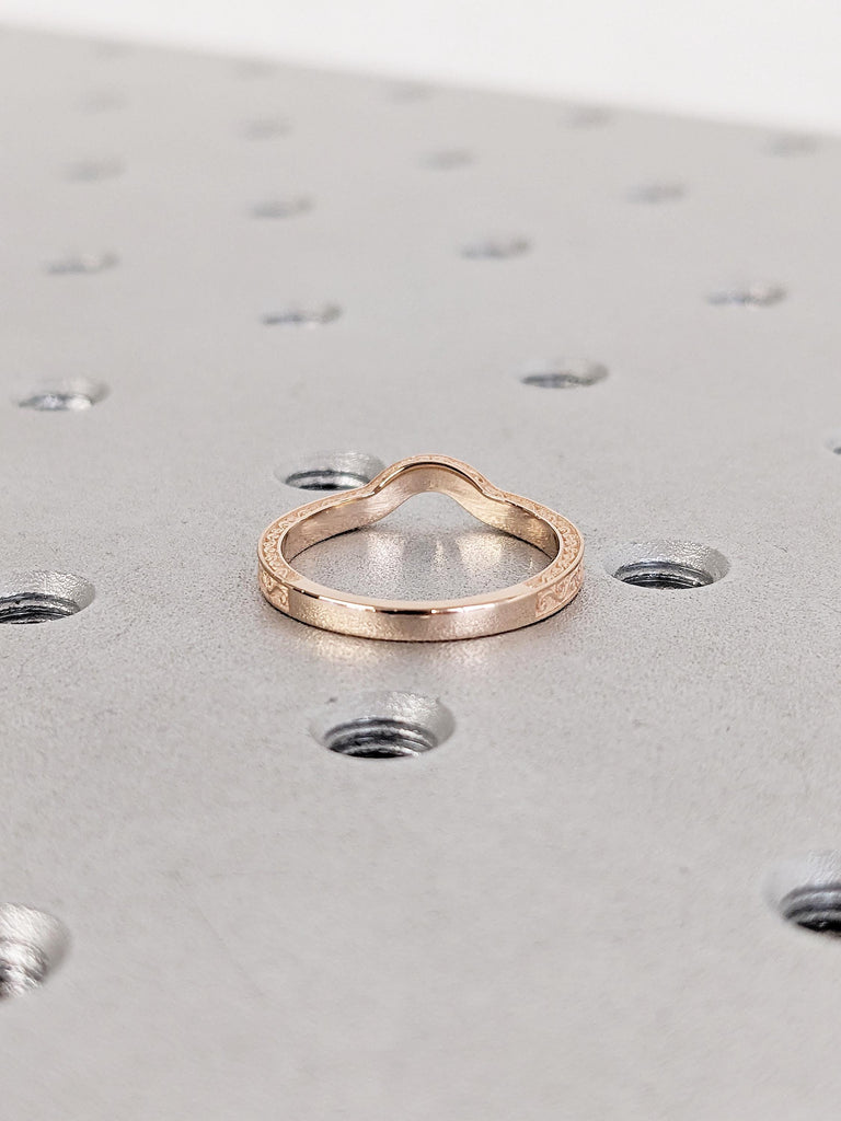 Curved Wedding Band, Unique 14k Gold Ring, Filigree Ring, Matching Rings for Women, Vintage Stacking Ring, Best Friend Rings, Handmade Ring image #3