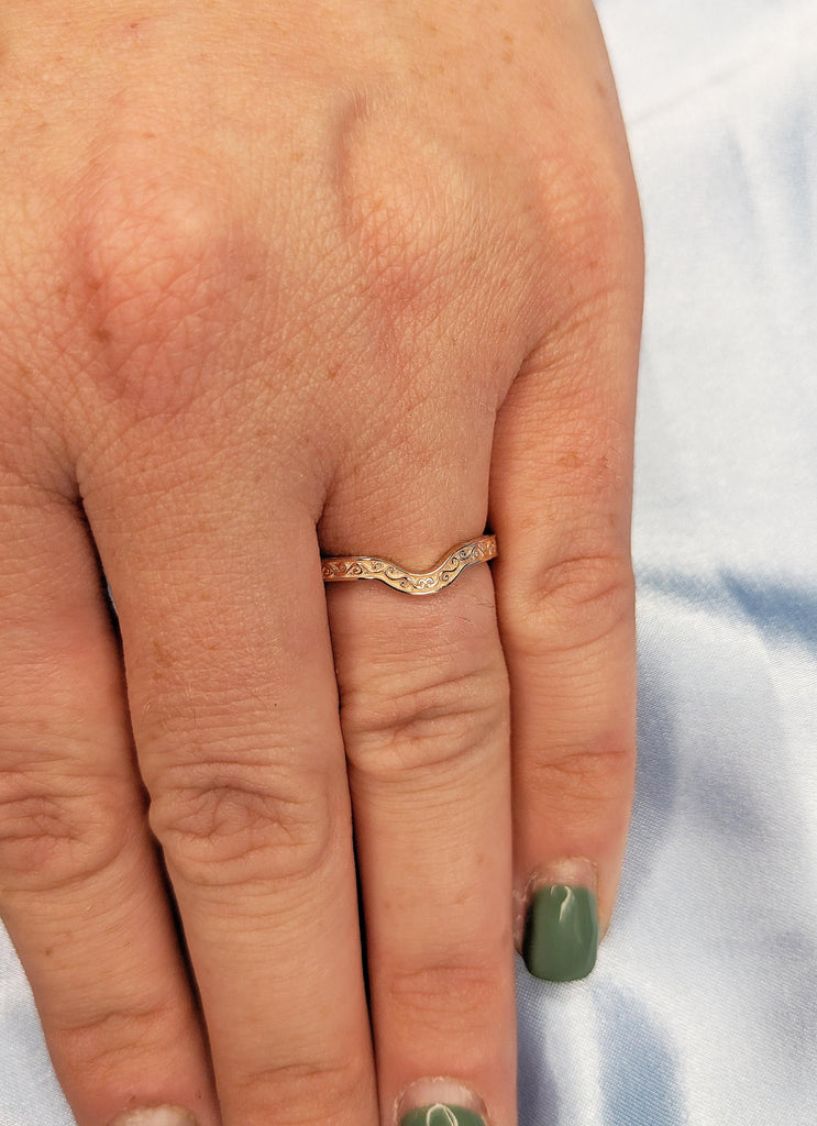 Curved Wedding Band, Unique 14k Gold Ring, Filigree Ring, Matching Rings for Women, Vintage Stacking Ring, Best Friend Rings, Handmade Ring image #6