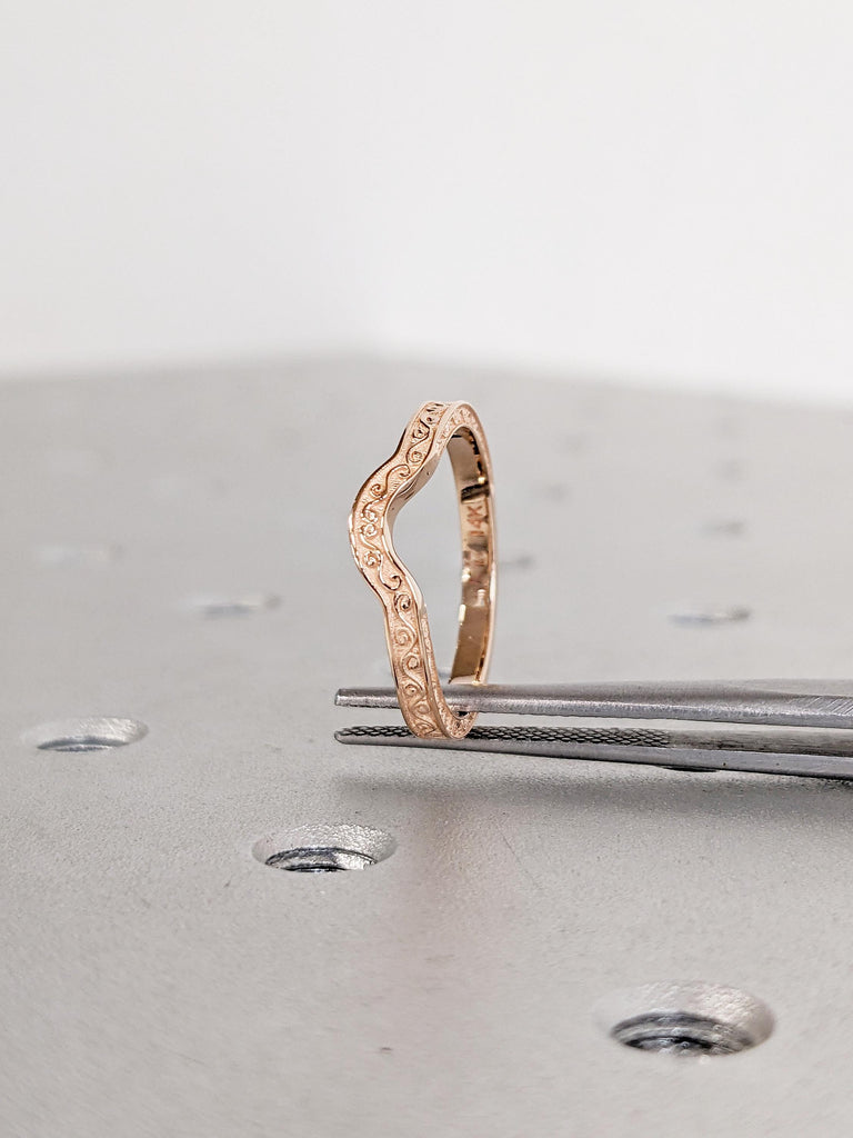Curved Wedding Band, Unique 14k Gold Ring, Filigree Ring, Matching Rings for Women, Vintage Stacking Ring, Best Friend Rings, Handmade Ring image #7