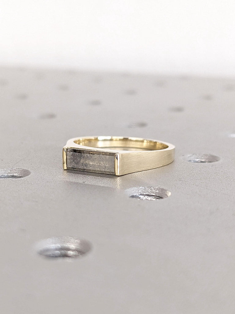East To West Baguette Cut Salt and Pepper Diamond Engagement Ring | 1 CT Long Baguette Diamond Wedding Gift Ring | Solitaire Diamond Ring