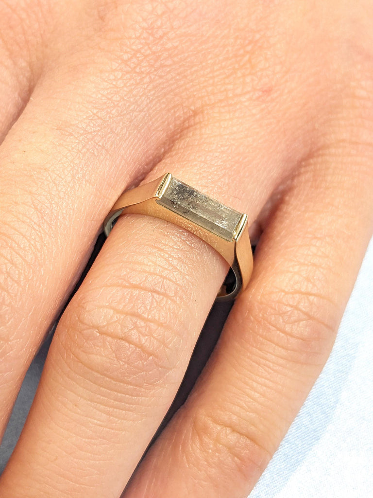 East To West Baguette Cut Salt and Pepper Diamond Engagement Ring | 1 CT Long Baguette Diamond Wedding Gift Ring | Solitaire Diamond Ring