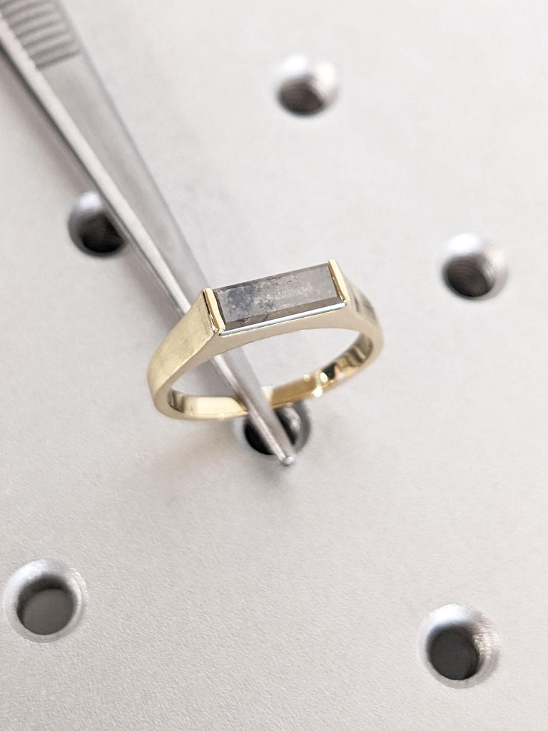 Chunky Baguette Ring | Salt and Pepper Grey Diamond Statement Ring | Gold Engagement Ring | Promise Ring | Minimalist Ring | Gift For Wife