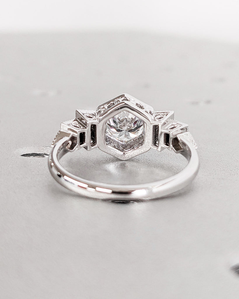 Moissanite Ring Vintage Engagement Ring 14K White Gold Ring Art Deco Antique Wedding Promise Anniversary Ring Vintage Filigree Promise Ring