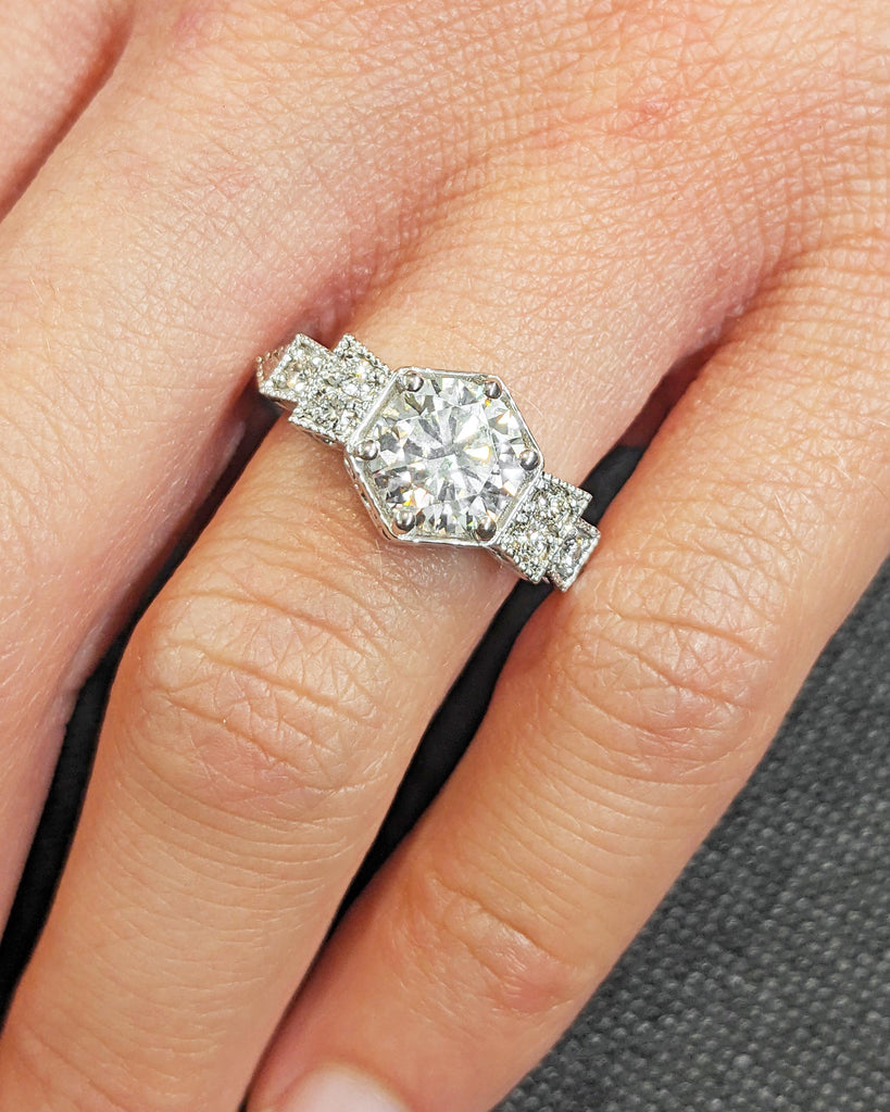 Vintage Moissanite Engagement Ring 14K White Gold Ring Gift Unique Antique Wedding Anniversary Promise Ring Vintage Filigree Engagement Ring