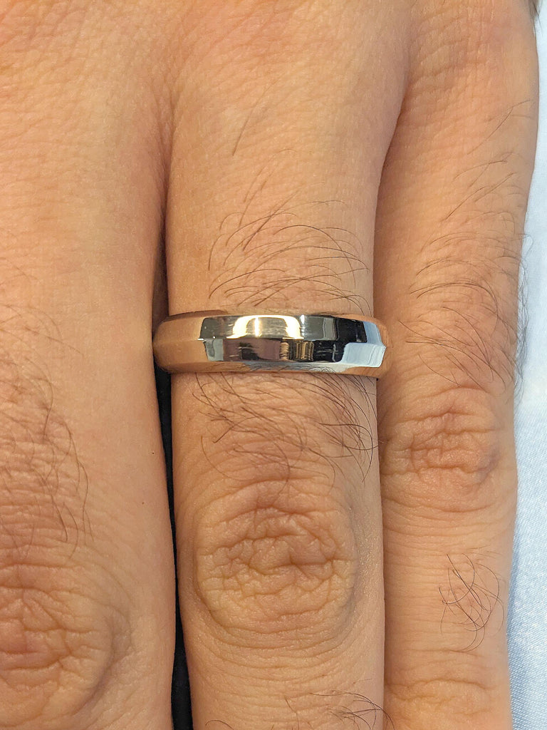 14K Solid White Gold Ring Simple Wedding Ring for Him | Beveled Edge Mens Wedding Band 6MM | Polished Finish Gold Ring | Unisex His Her Ring