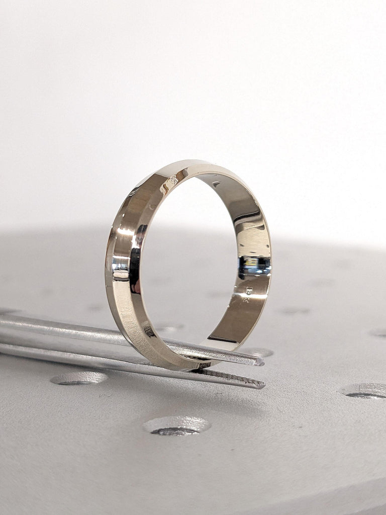 White Gold Men Unique Wedding Band with Beveled Edge | Engagement Band - Mens 14k Gold Ring, Gift for Him | Everyday Wear Simple Gold Ring