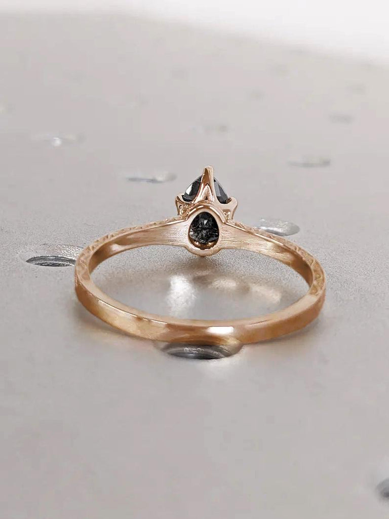 Natural Diamond Solitaire Ring | Solid Gold Engagement Ring | Antique Proposal Ring | Salt and Pepper Diamond Handmade Filigree Wedding Ring