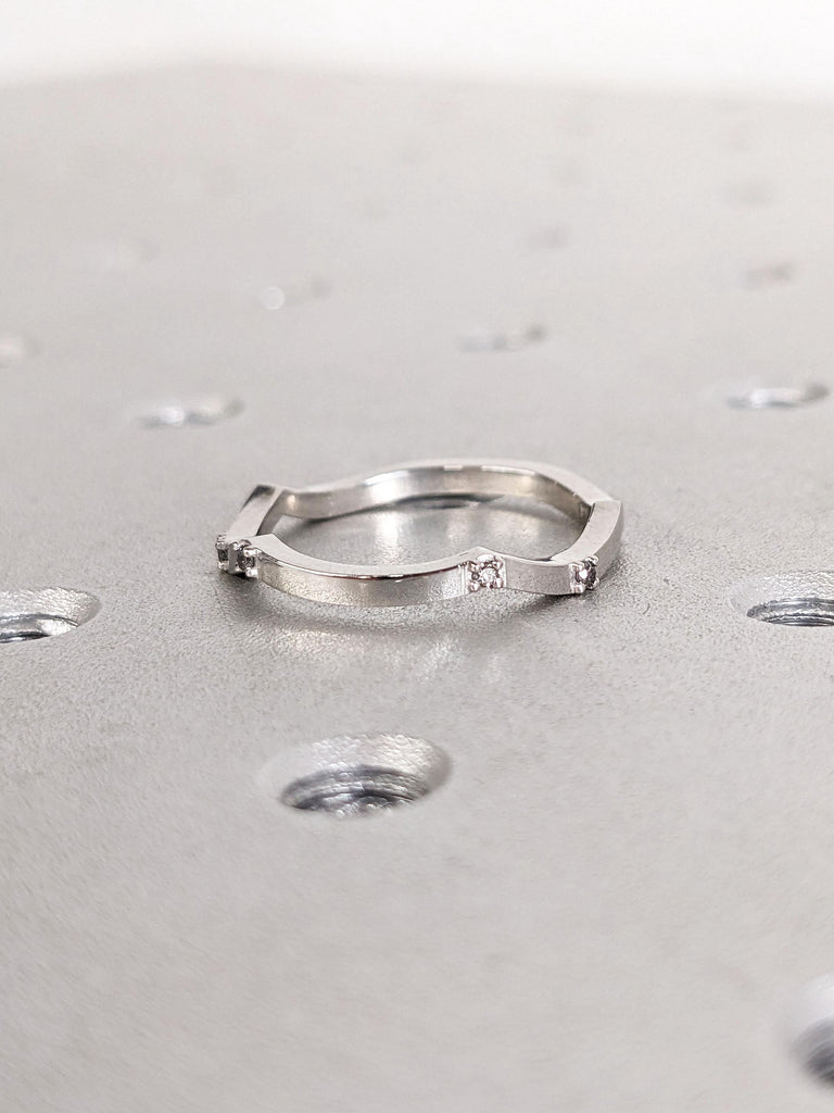Alternative Diamond Wedding Ring | Handmade Ring for Her | Platinum, Solid Gold Wedding Band | Ring for Women
