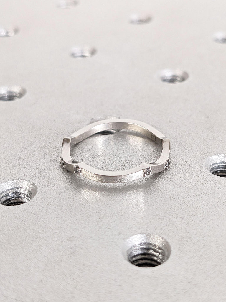 Unique Tiny Natural Grey Diamond Stacking Ring | Platinum Woman Bridal Ring | Salt and Pepper Diamond Ring for Her | Wavy Ring Matching Ring