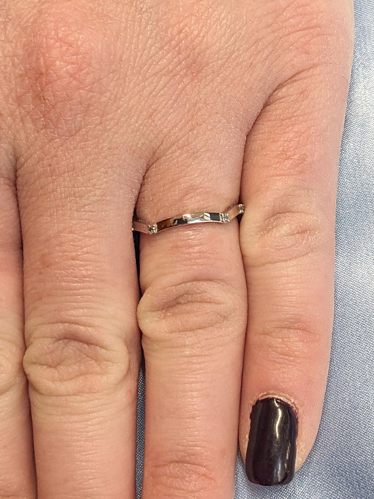 Unique Tiny Natural Grey Diamond Stacking Ring | Platinum Woman Bridal Ring | Salt and Pepper Diamond Ring for Her | Wavy Ring Matching Ring