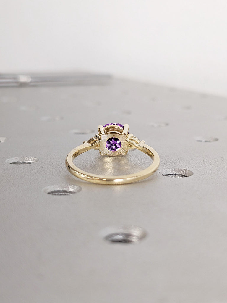 Purple Alexandrite Gemstone Engagement Ring | Round cut Alexandrite Ring | Simple Promise Ring for Her | Women Wedding Ring | Thin Gold Ring