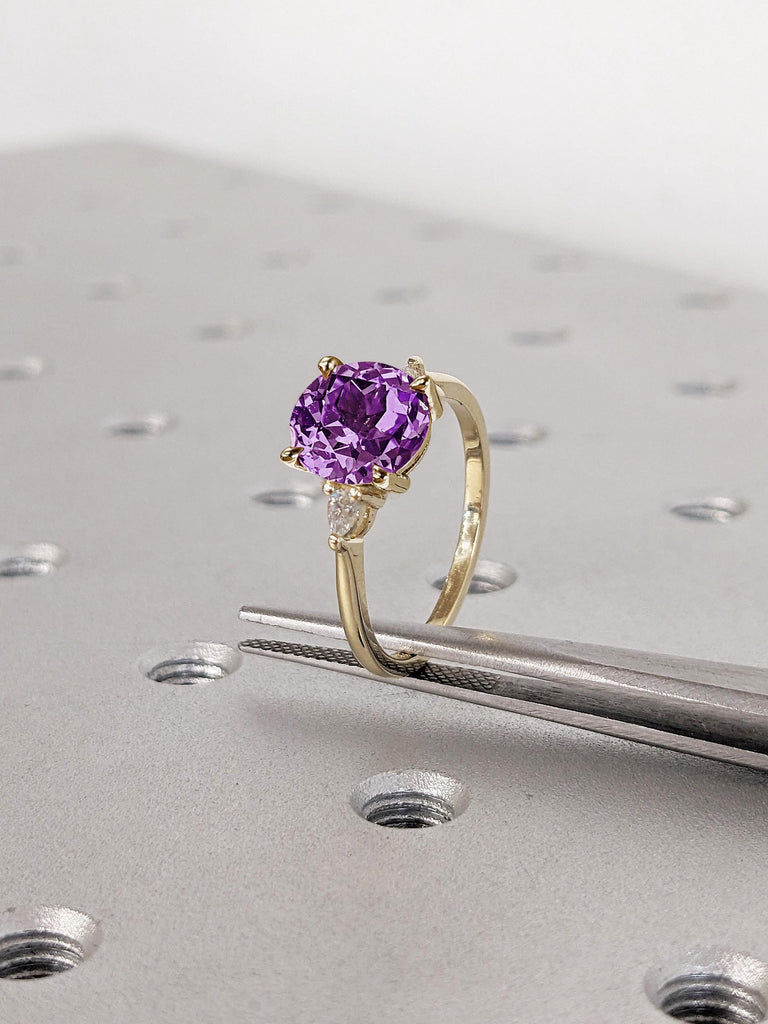 Purple Alexandrite Gemstone Engagement Ring | Round cut Alexandrite Ring | Simple Promise Ring for Her | Women Wedding Ring | Thin Gold Ring