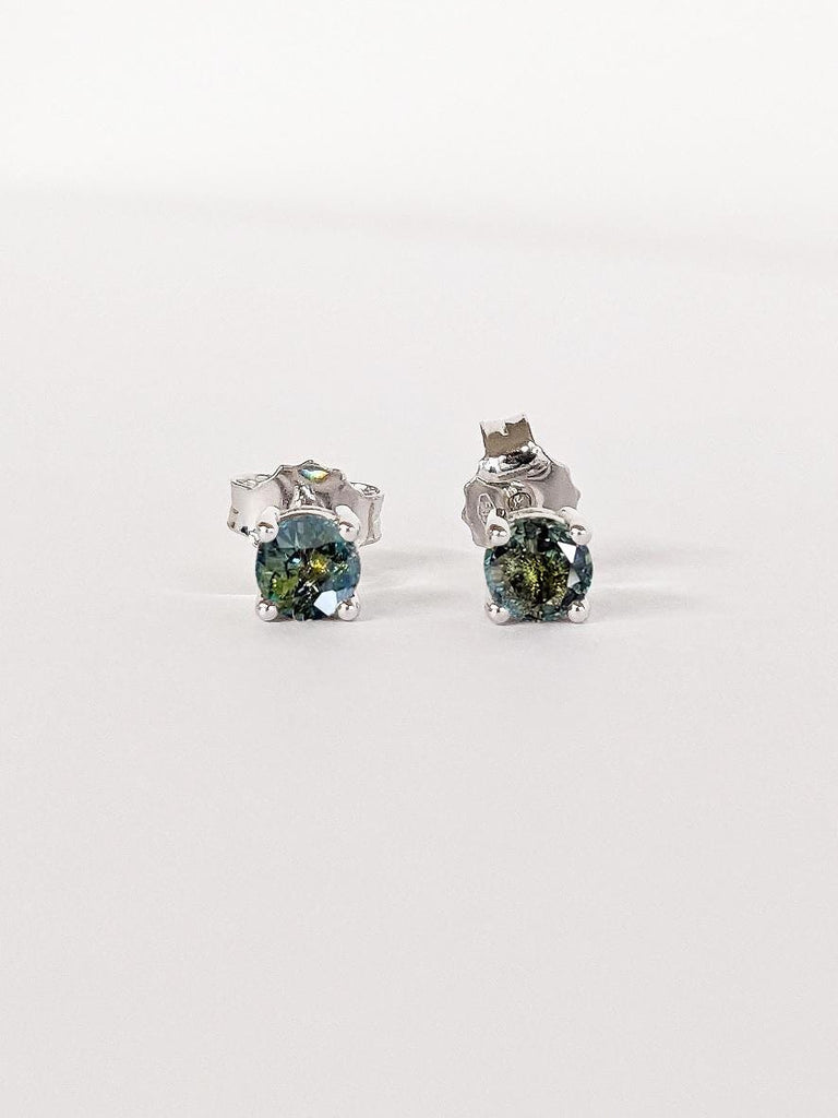 Round cut Natural Blue Green Sapphire Stud Earrings | Woman Gold Earrings | Everyday Wear Earrings | Solitaire Earrings