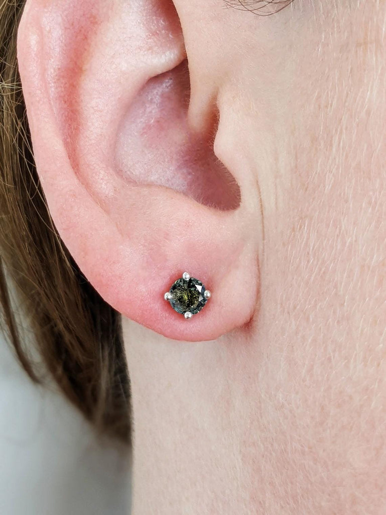 Peacock Sapphire Solitaire Studs Earrings | Push Back Earrings | 14k 18k Gold Earrings | White Gold Earrings